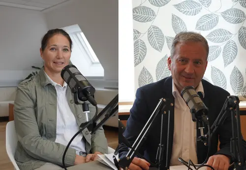 Verena Zeuschner und Michael Hammer bei der Aufnahme des Klimadialog-Podcasts