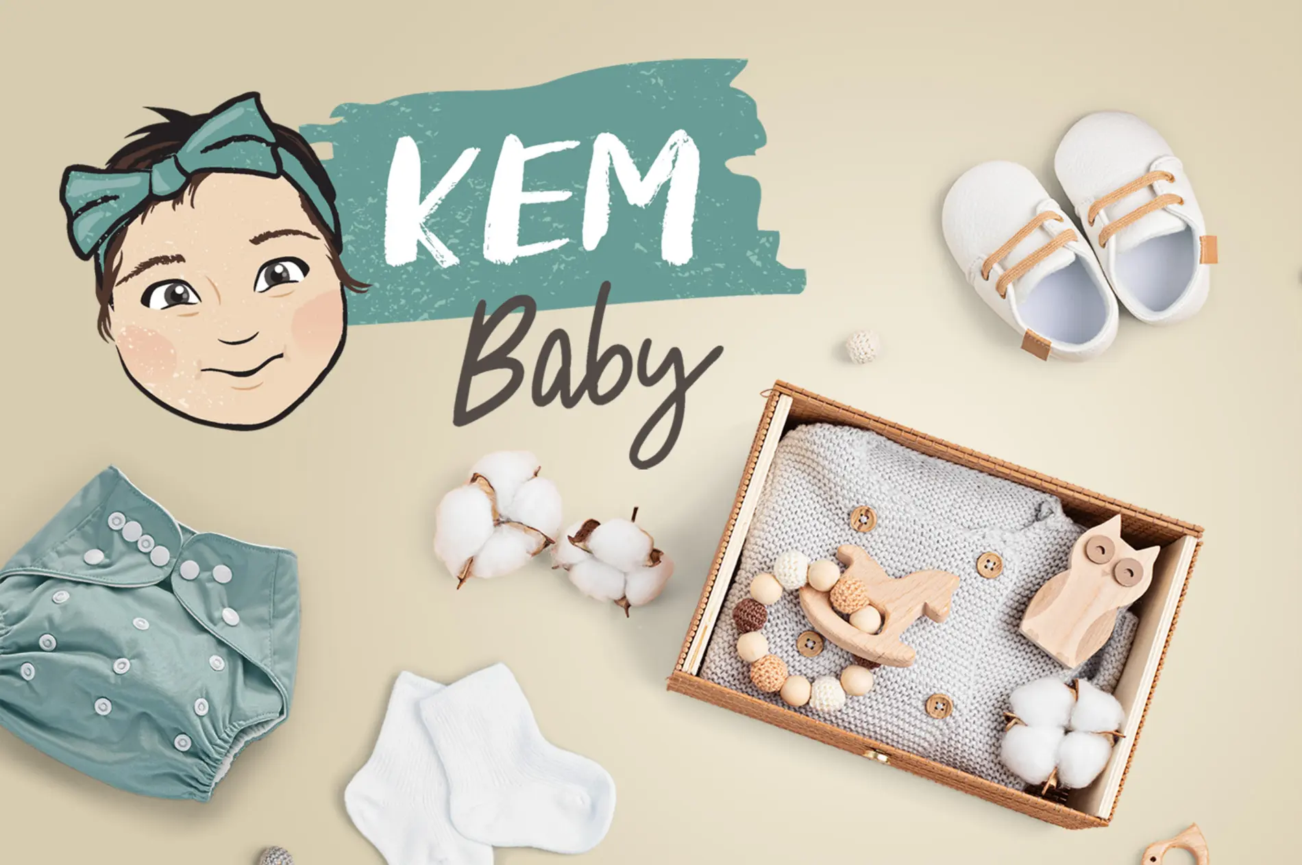 Inhalte der KEM Babybox mit genderneutraler Babybekleidung und Accessoires